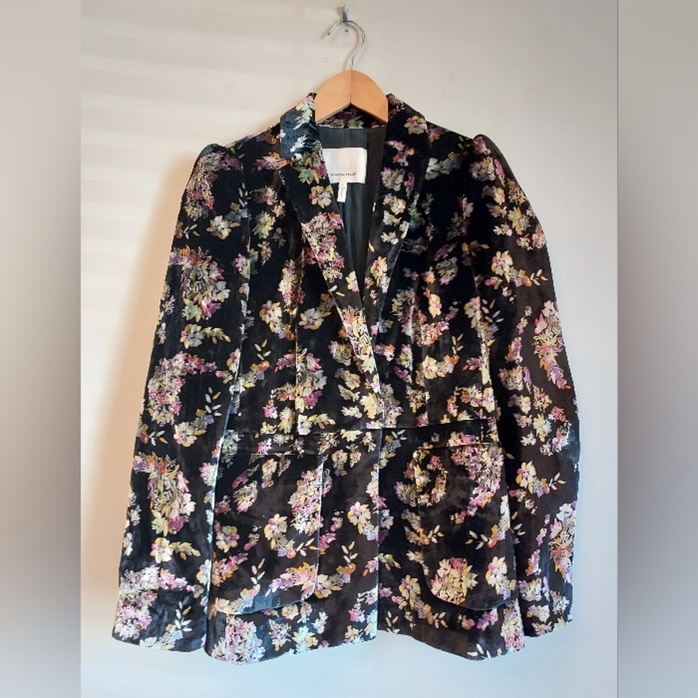 Rebecca Taylor Jewel Black Floral Velvet Jacket Blazer Size 4 - Picture 4 of 14